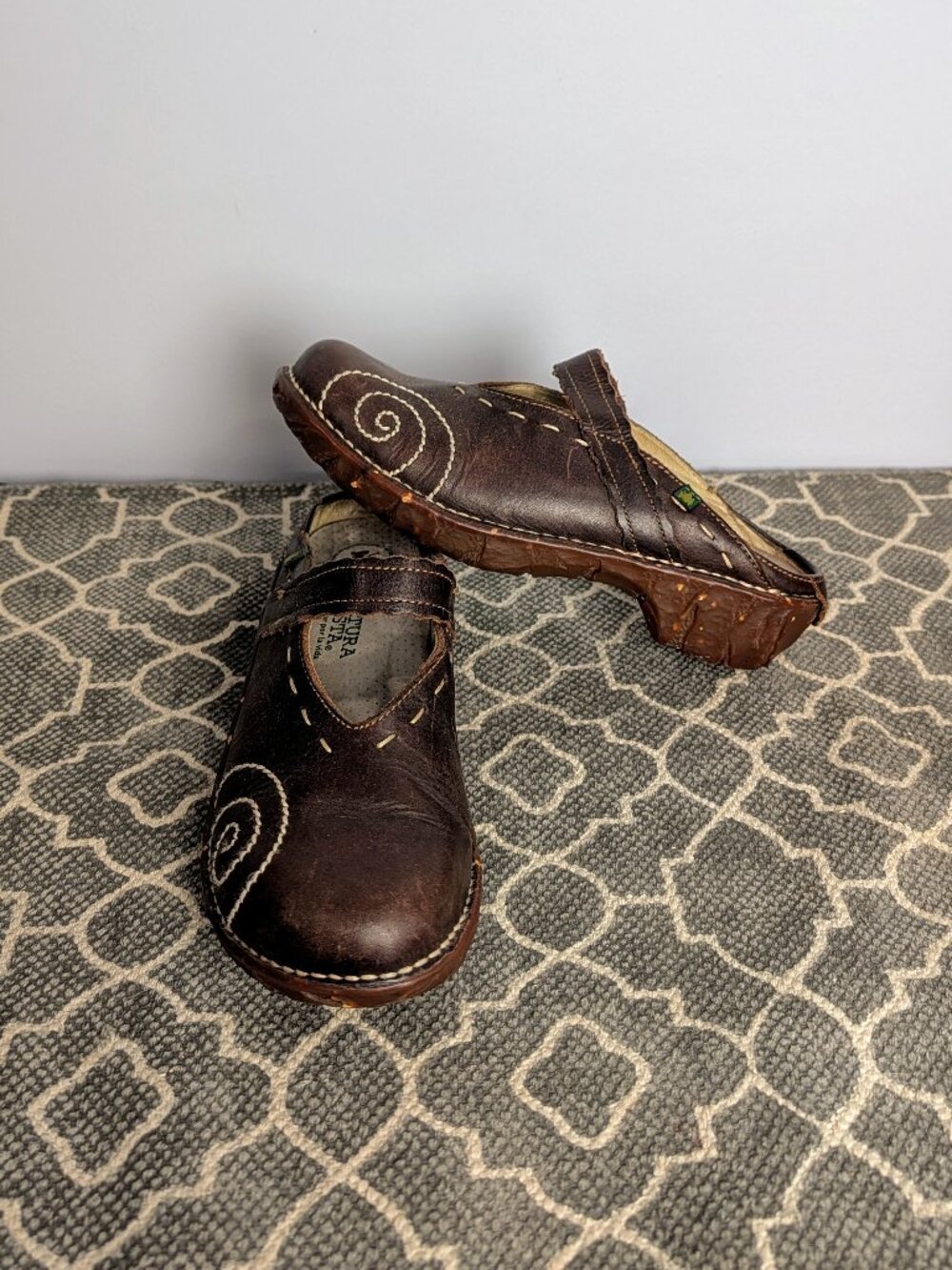 *EL NATURALISTA Brown Leather Clog Shoes Sz 38 (8)